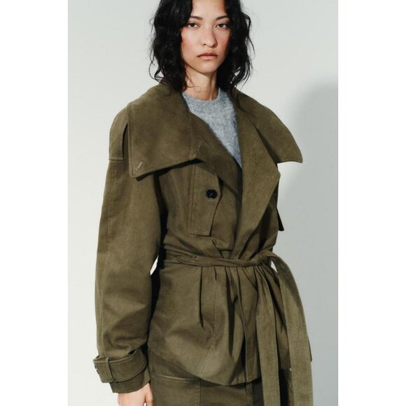 ZARA BELTED COTTON TRENCH COAT - Picture 3 of 9